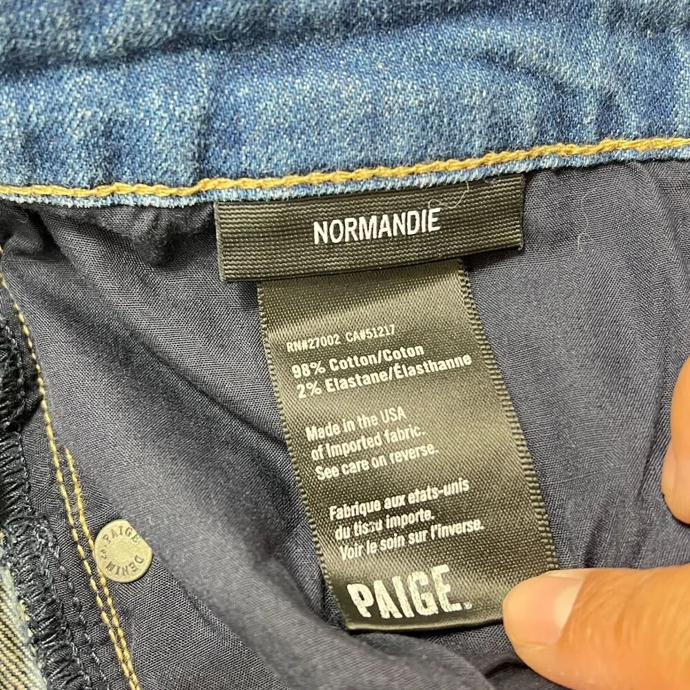 Paige Jeans Mens 32x31 Blue Normandie Straight Medium Wash Stretch Denim Pockets